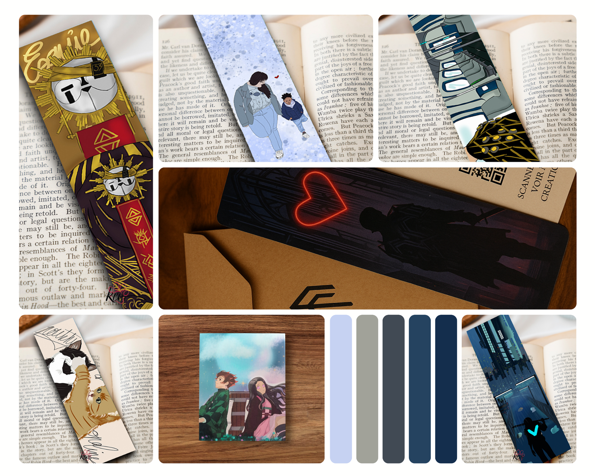 Marque-pages illustrés Kemeco, créations artisanales imprimées en France.