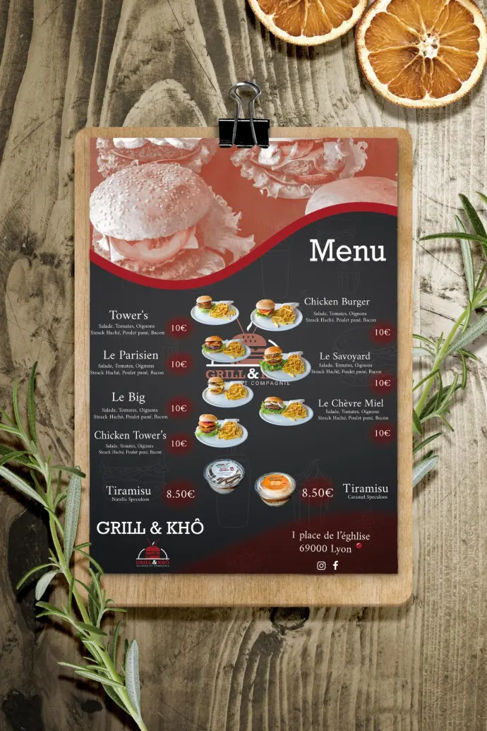Menu de restaurant mis en page Kemeco